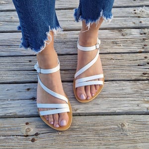 Handmade White Leather Sandals, Gladiator Sandals, Ancient strappy Sandals,Greek Gladiator, Summer flats, Women&#39;s Sandals, Greek flat shoes