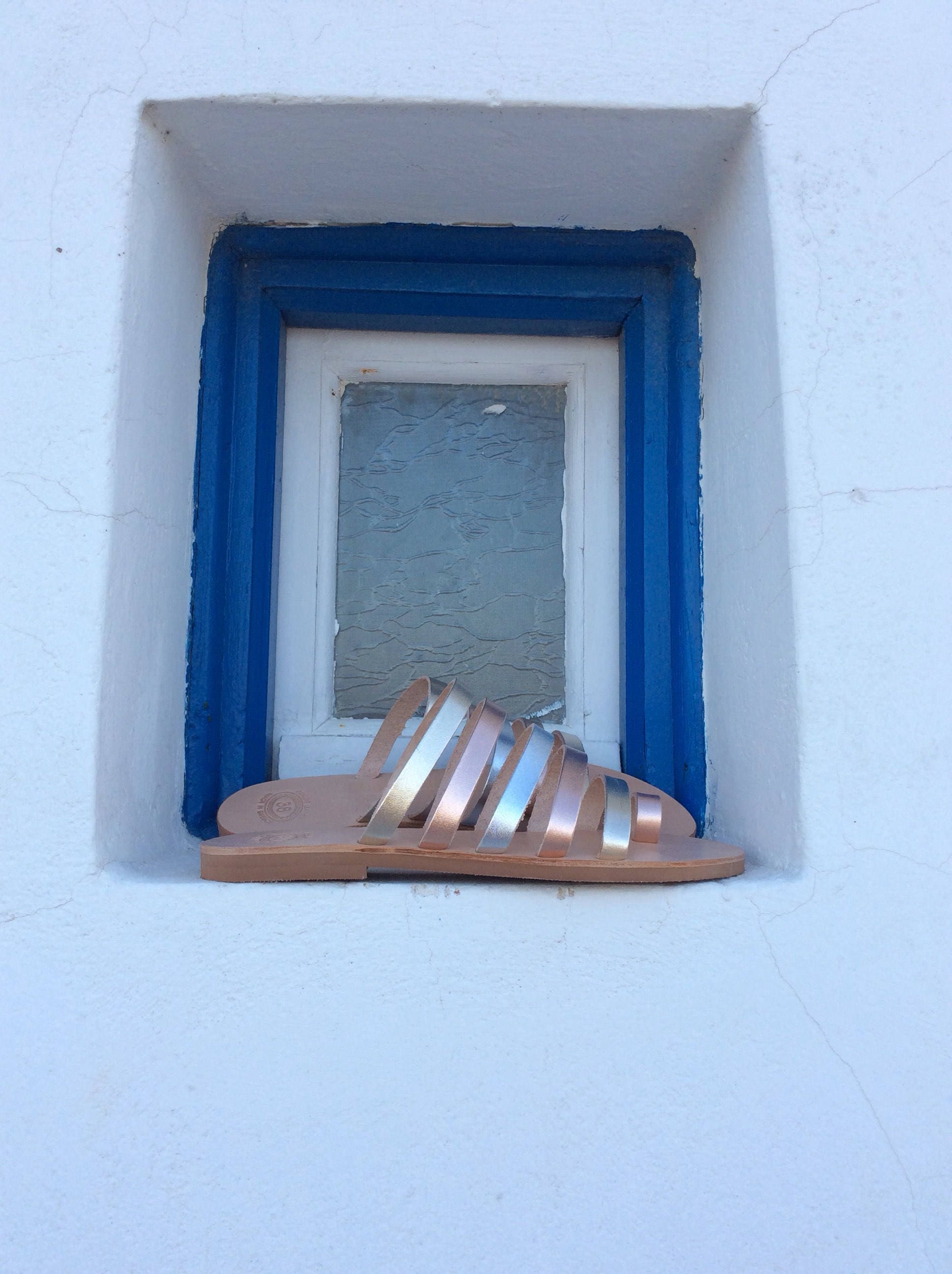 Gold Strappy Leather Sandals Slip on Greek Sandals Greek | Etsy