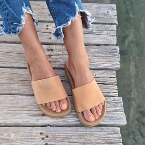 Slides sandals, Greek sandals,Greek Women Slide Sandals, Women sandals, Leather Sandals, Women Leather Slide Sandals, Slides, Flats, Slip on