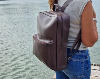 Brown Leather Backpack, Students backpack, Men Shoulder Bag, Men Black Leather Backpack, Unisex handbag, Men bag, women handbag,Father's Day