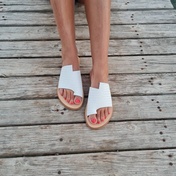 White Cut Out Women Sandalssummer Flat Sandals Greek Leather | Etsy