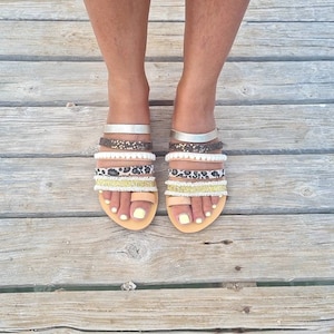 bestå hård forestille Greek Boho Sandals Leather Slip on Sandals Handmade Shoes - Etsy