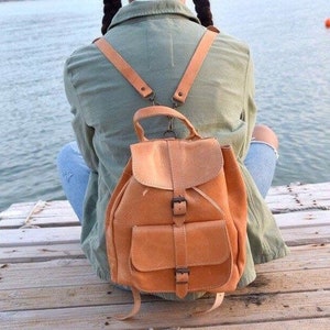 Beige Leather Backpack, Handmade backpack, School bag, Laptop bag, Men Backpack, Women Backpack,  Leather satchel, Unisex Bag, Shoulder bag