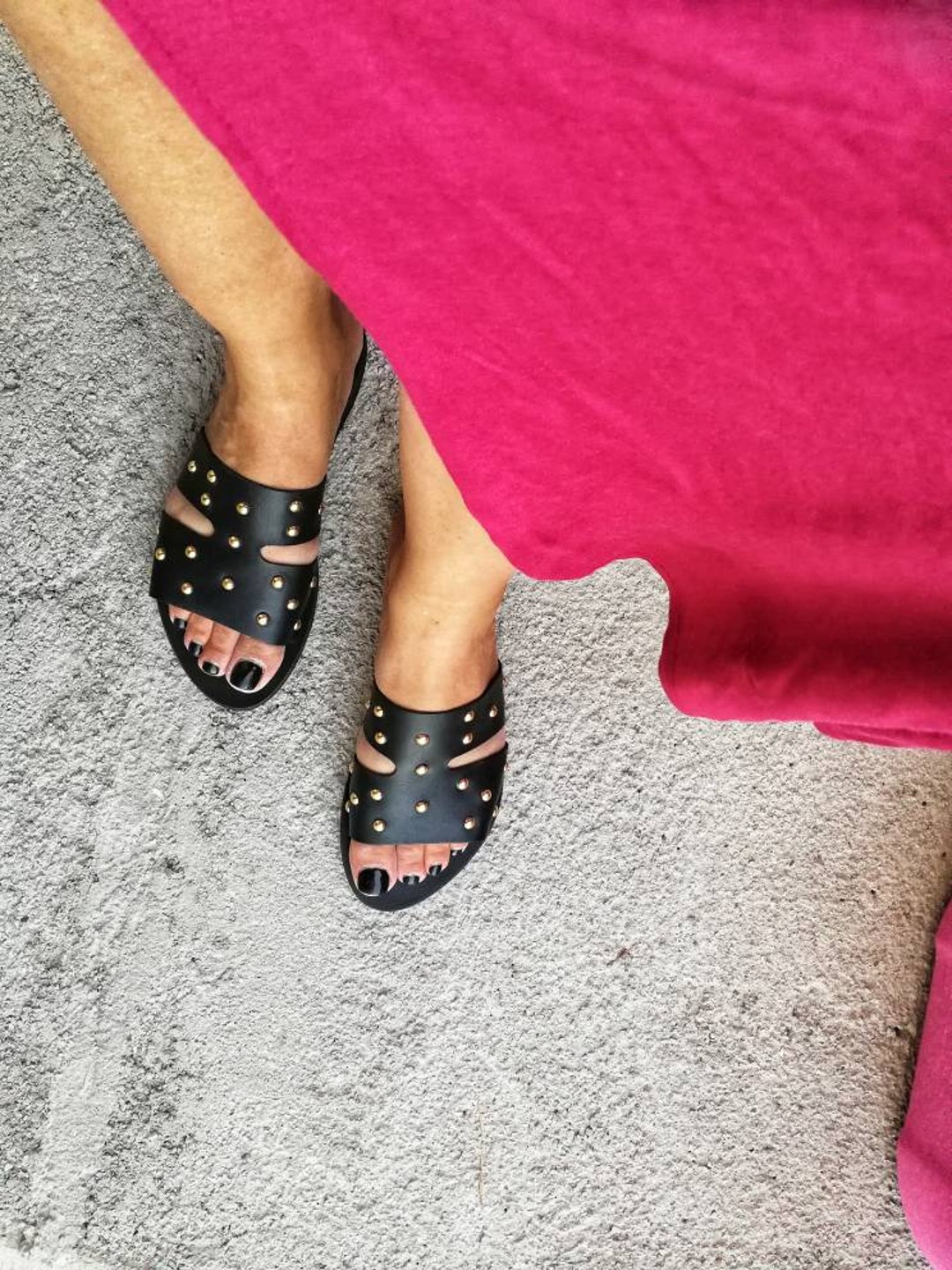 Black Studded Sandals for Women Gold Studs Cutout Gladiator Sandals Greek Leather Flat Sandals Decorated With Metallic Studs Summer Shoes Etsy Canada