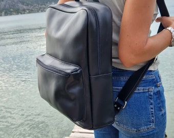 Black Leather Backpack, Students backpack, Men Shoulder Bag, Man Black Leather Backpack, Unisex handbag, Men bag, women handbag,Father's Day