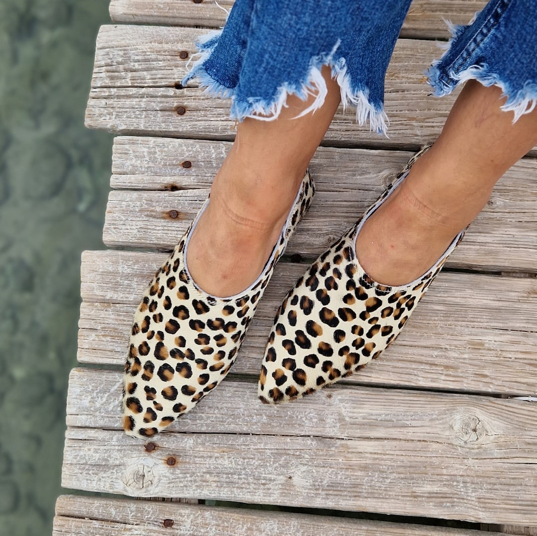 Leopard Leather Mules for Women, Women Loafers, Leather Slippers