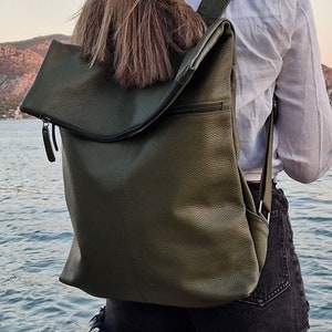 Green leather Backpack, Handmade Backpack, Cork bag, Women Bag, Handmade Bag,Travel Backpack, Unisex Bag, Student Backpack, Laptop Backpack