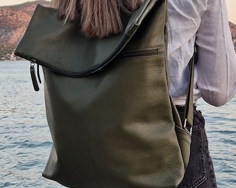 Green leather Backpack, Handmade Backpack, Cork bag, Women Bag, Handmade Bag,Travel Backpack, Unisex Bag, Student Backpack, Laptop Backpack