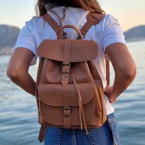 Beige Leather Backpack, Handmade backpack, School bag, Laptop bag, Men Backpack, Women Backpack, Leather satchel, Unisex Bag, Shoulder bag Tobacco