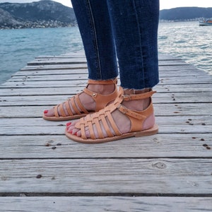 Greek Gladiator sandals for women,Greek Leather Sandals, Handmade summer flats, Summer Buckled Shoes, Beach wedding, Flat barefoot sandals,