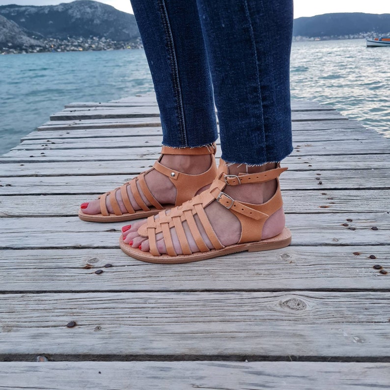 Greek Gladiator sandals for women,Greek Leather Sandals, Handmade summer flats, Summer Buckled Shoes, Beach wedding, Flat barefoot sandals, 