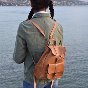 Beige Leather Backpack, Handmade backpack, School bag, Laptop bag, Men Backpack, Women Backpack, Leather satchel, Unisex Bag, Shoulder bag image 4