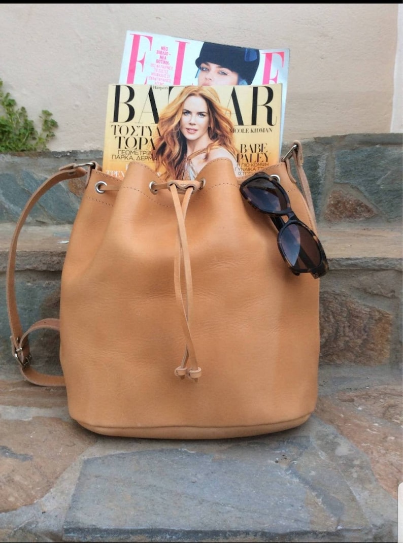 Tobacco bucket Handbag, Cross body Leather bag, Leather Tote, Shoulder Bag, Handmade Real Leather purse, Shopper Bag, Leather Satchel Natural