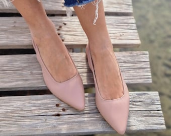 Leather Ballet Flats, Ballerina Slingback shoes, Handmade clog Mules, Leather Slippers, Pointy toe Ballet flats, Women's Flat Shoes,low heel