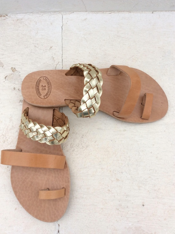 Geflochtene griechische Sandalen, griechische Gladiator, geflochtene Sandalen, Sandalen aus Leder, Rutschen auf Sommer Wohnungen, römischen Sandalen, Griechische Sandalen, Slip auf Sommer Wohnungen