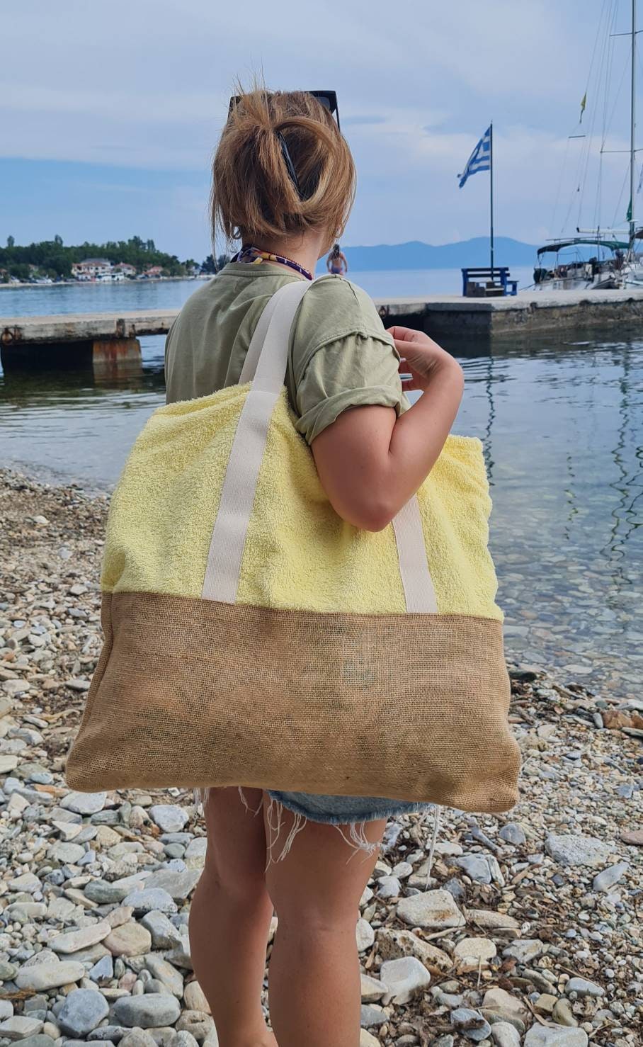 Yellow Beach Bag, Terry Cloth Beach Bag for Women, Beach