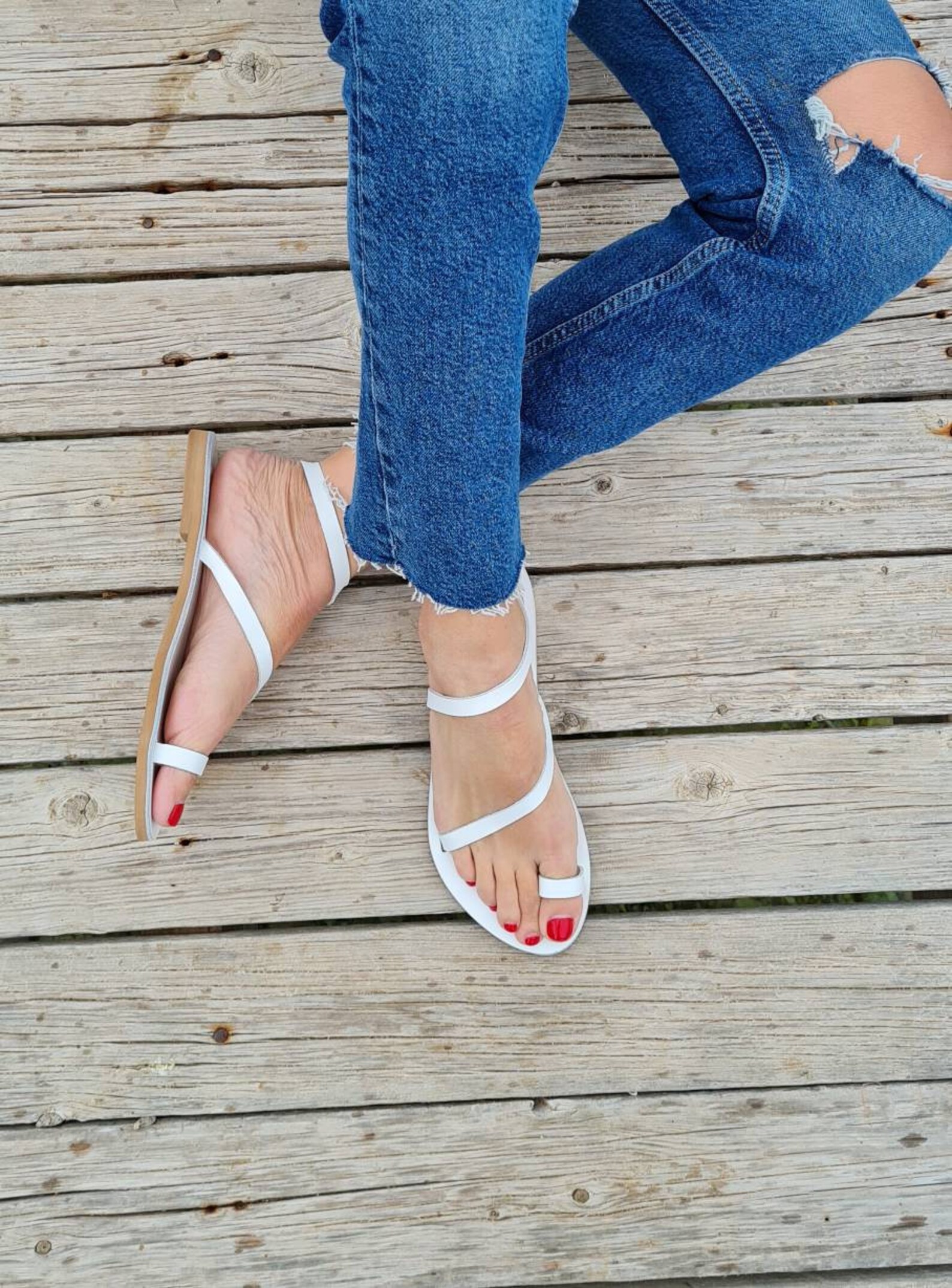 White Leather Sandals for Women Gladiator Greek Sandals Etsy