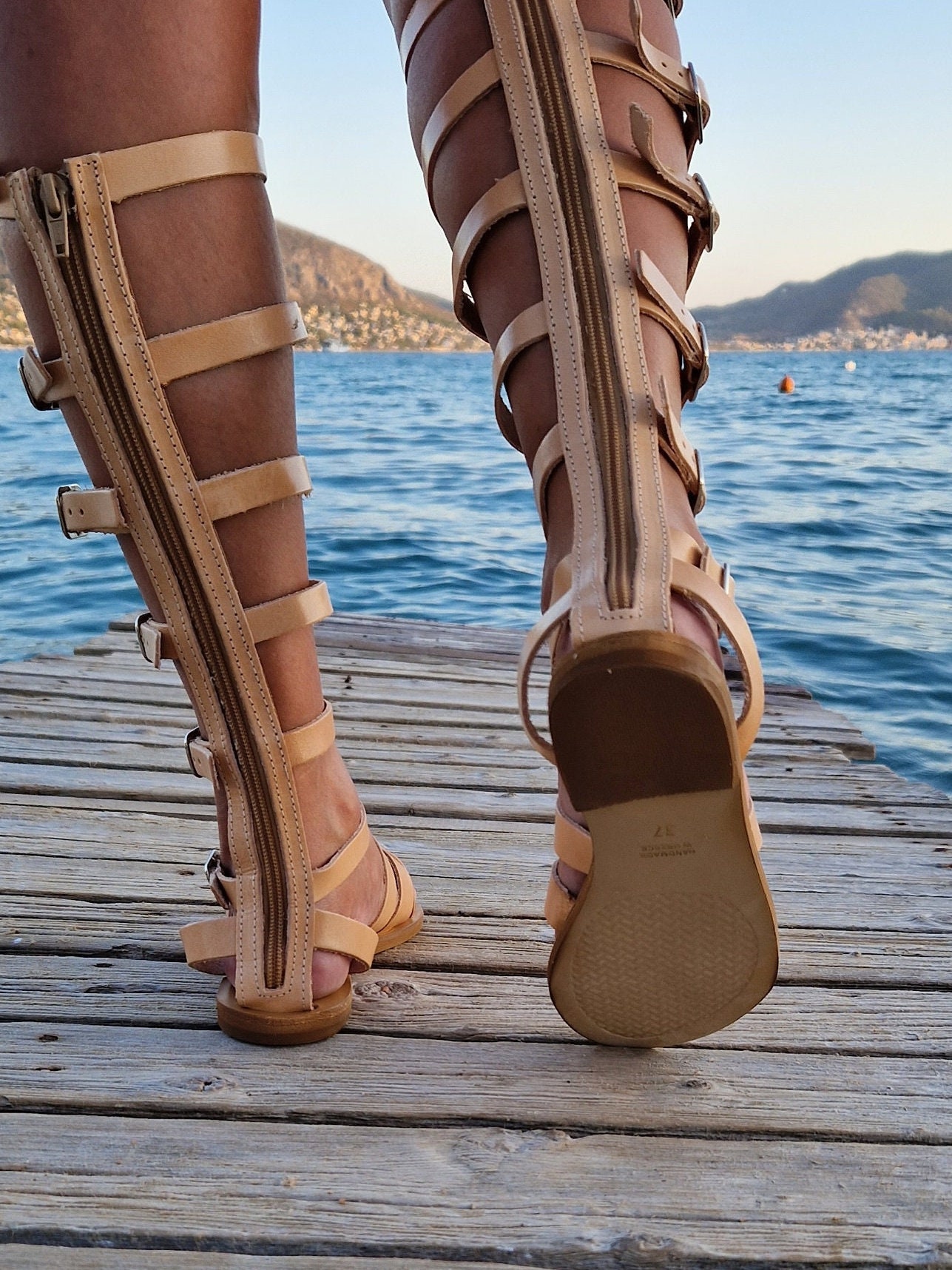 Strappy Knee High Gladiator Sandals for women Greek Leather Sandals Roman Sandals Open Toe Women s flat shoes Wedding Flats