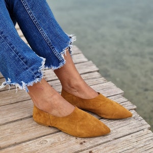 Suede Leather mules for Women, leather loafers, Women slippers, leather moccasins, slip on flats, pointy mules,Women loafers,soft leather image 1