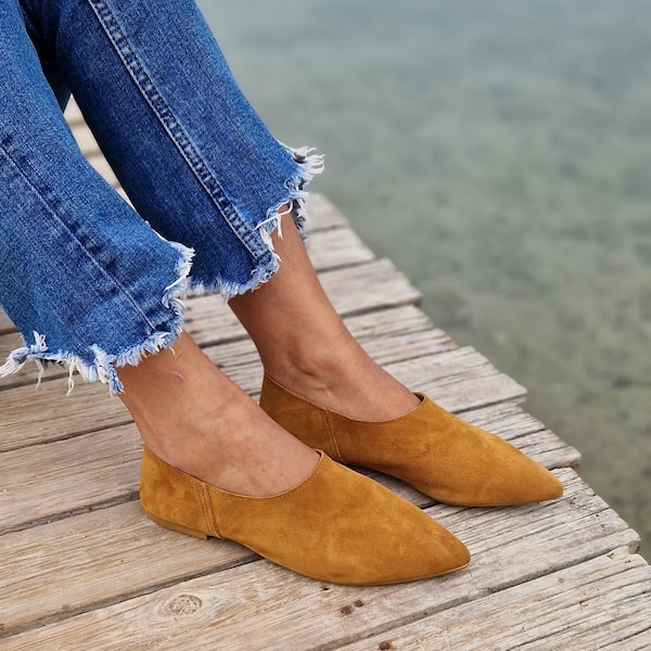 Suede Leather mules for Women, leather loafers, Women slippers, leather moccasins, slip on flats, pointy mules,Women loafers,soft leather