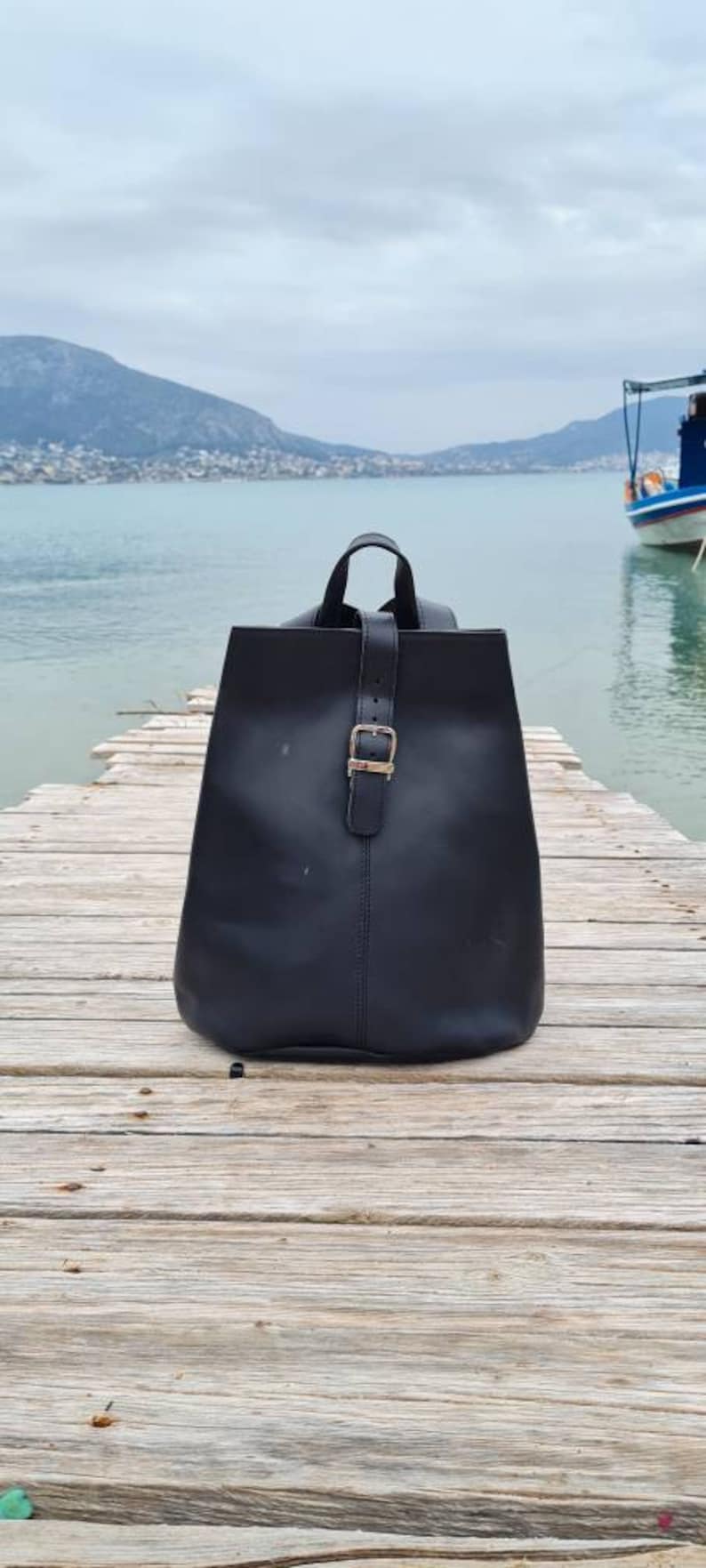 Leather Backpack, Black Leather Backpack, Travel Backpack, School Bag, Women Bag, Men Bag, Student Backpack, Magnetic closure, Shoulder Bag image 2