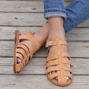 Fisherman Leather Sandals for women with soft bed,Ankle strap flats,Barefoot Sandals,Gladiator Sandals with buckle,handmade Greek sandals image 8