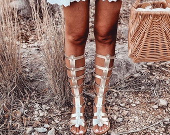 Tall gladiator, Greek leather gold sandals, knee high sandals, leather bridal sandals, wedding sandals , Bridal Footwear, wedding shoes