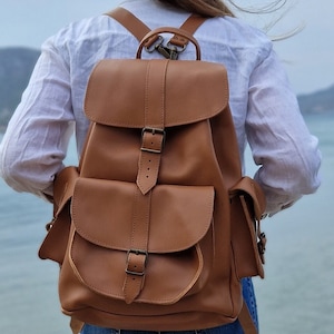 Lederrucksack, Schulrucksack, Lederrucksack, Damenrucksack, Herrenrucksack, Unisex-Reisetasche, Seitentaschen, Schulanfang, Studententasche