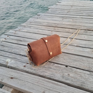 New brown Cross Body Bag, Evening Bag, Leather Bag, Women bag, Leather Handbag, Crossbody Women's Bag, Leather Purse, gold metallic chain image 4