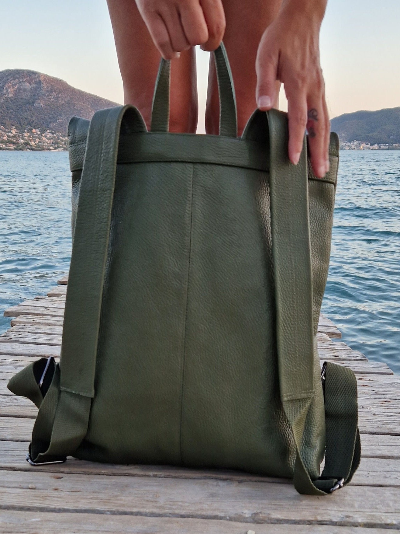 Tan Cork Backpack with Green Accents Bournbrook Rucksack in Safari Green and Mid Tan main image 2
