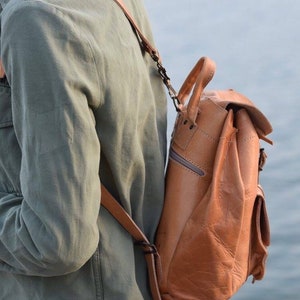 Beige Leather Backpack, Handmade backpack, School bag, Laptop bag, Men Backpack, Women Backpack, Leather satchel, Unisex Bag, Shoulder bag image 9