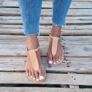 T strap sandals , Greek Leather Sandals, Ankle Strap Women Sandals, Handmade Gladiator Flats, Summer leather flats for women, Leather shoes,