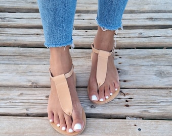T-Riemen-Sandalen, griechische Ledersandalen, Knöchelriemen Damen Sandalen, handgemachte Gladiator Wohnungen, Sommerleder Wohnungen für Frauen, Lederschuhe,