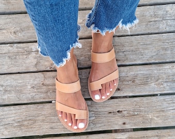 Greek Sandals, Slip on Sandals, Summer Flats, Leather Sandals, Roman Sandals, Women's Sandals, Leather flats, Natural Leather, Handmade