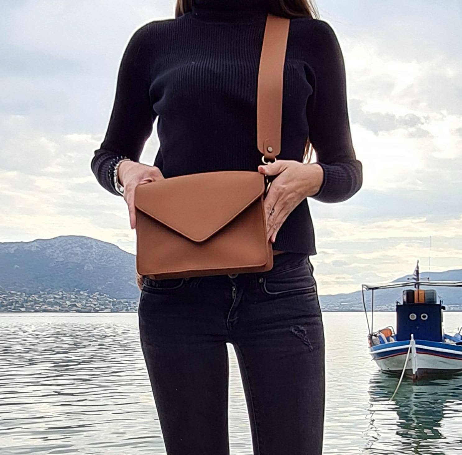 Black Crossbody Leather Bag With Thick Strap Leather Handbag Etsy
