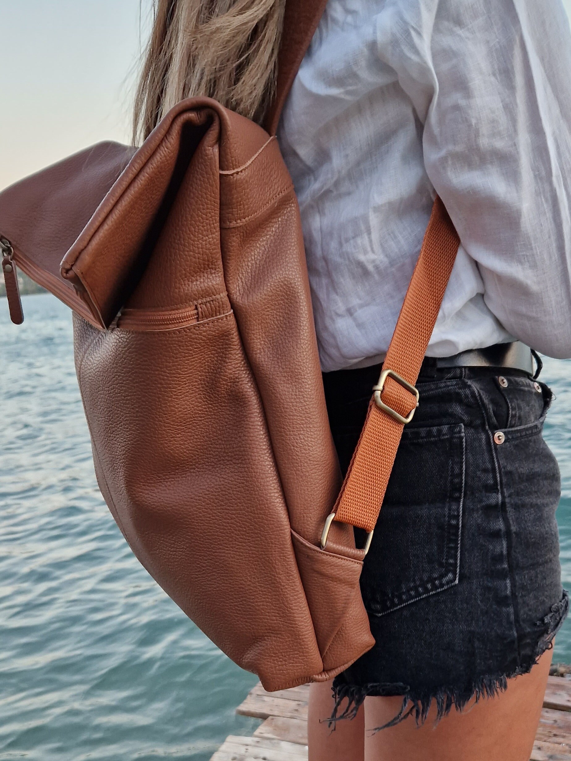 Handmade Tobacco Leather Backpack, Unisex Travel Bag - Etsy display picture 1