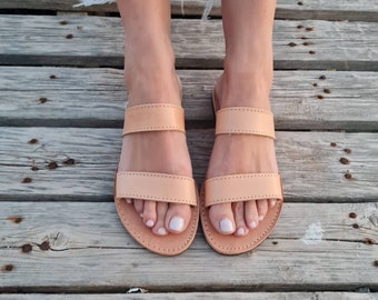 Sandalias Plateadas Emmanuela Sandalias De Cuero Griego Con Anillo Para El Dedo Del Pie, Zapatos De Verano Deslizantes Hechos A Mano, Sandalias De Tiras Deslizantes, Sandalias Planas Boho Chic, Plata Rosa Oro