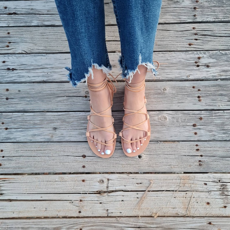 Tie up Greek Sandals Gladiator Sandals Leather Sandals Flat Etsy