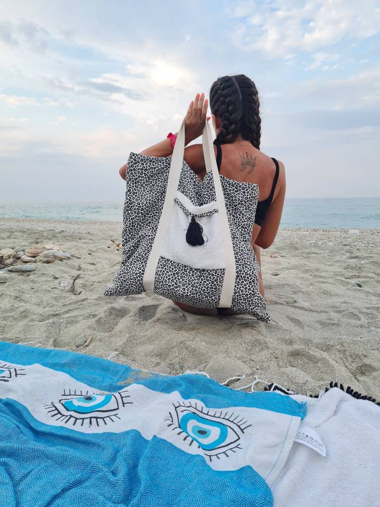 ★送料込◆Terry Beach Towel Bag ビーチタオルバッグ Folding Terry Cloth Beach Towel Bag - Quick-Dry & Sustainable