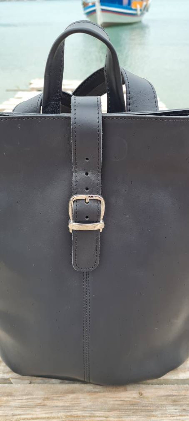 Leather Backpack, Black Leather Backpack, Travel Backpack, School Bag, Women Bag, Men Bag, Student Backpack, Magnetic closure, Shoulder Bag image 9