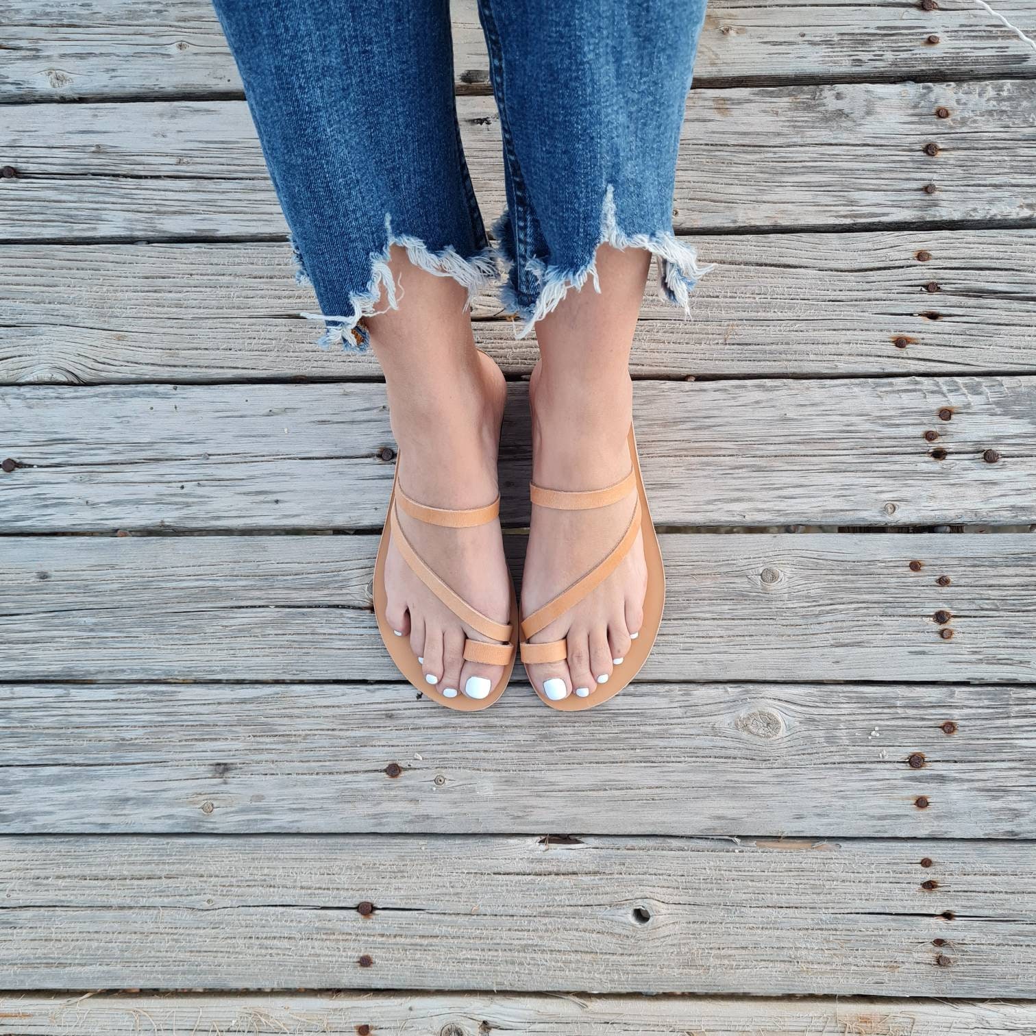Ancient Greek Sandals Ammos two-tone leather flip-flops - Brown