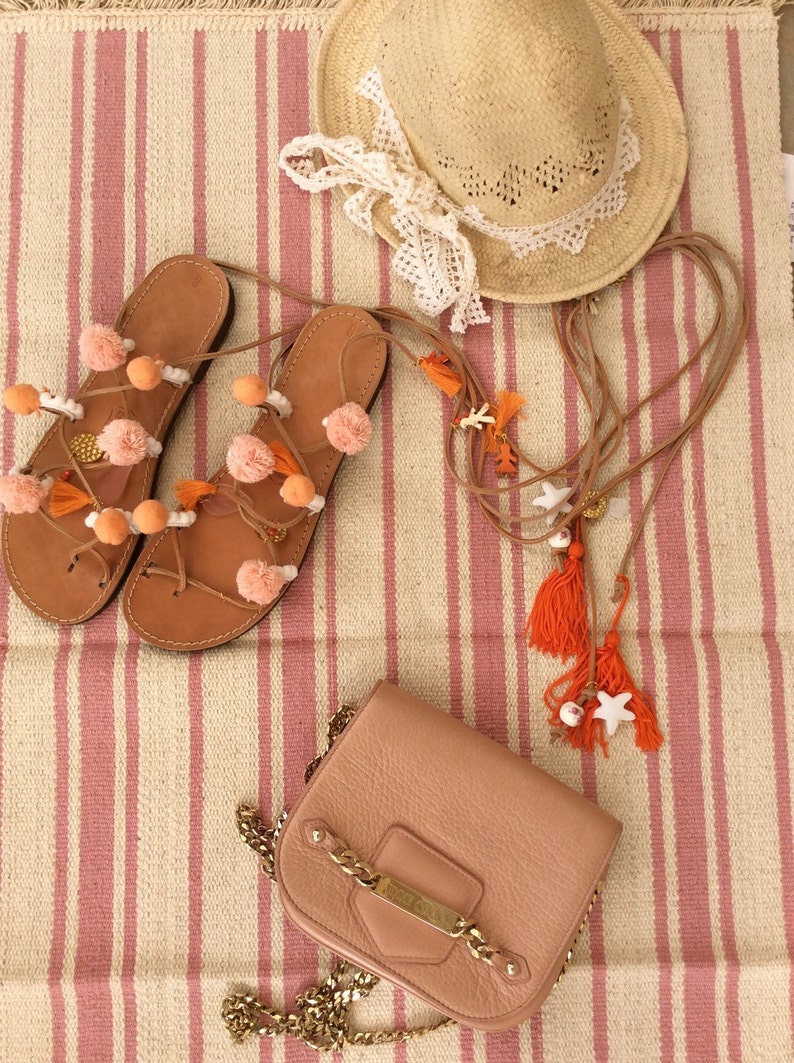 pom pom tie up sandals