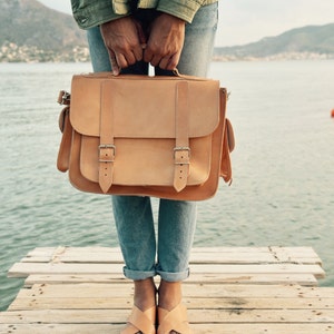 Leather Briefcase ,Messenger Bag with side pocket,Laptop Bag, Briefcase for men,Leather Satchel, Shoulder Bag,Long Strap,Back to School