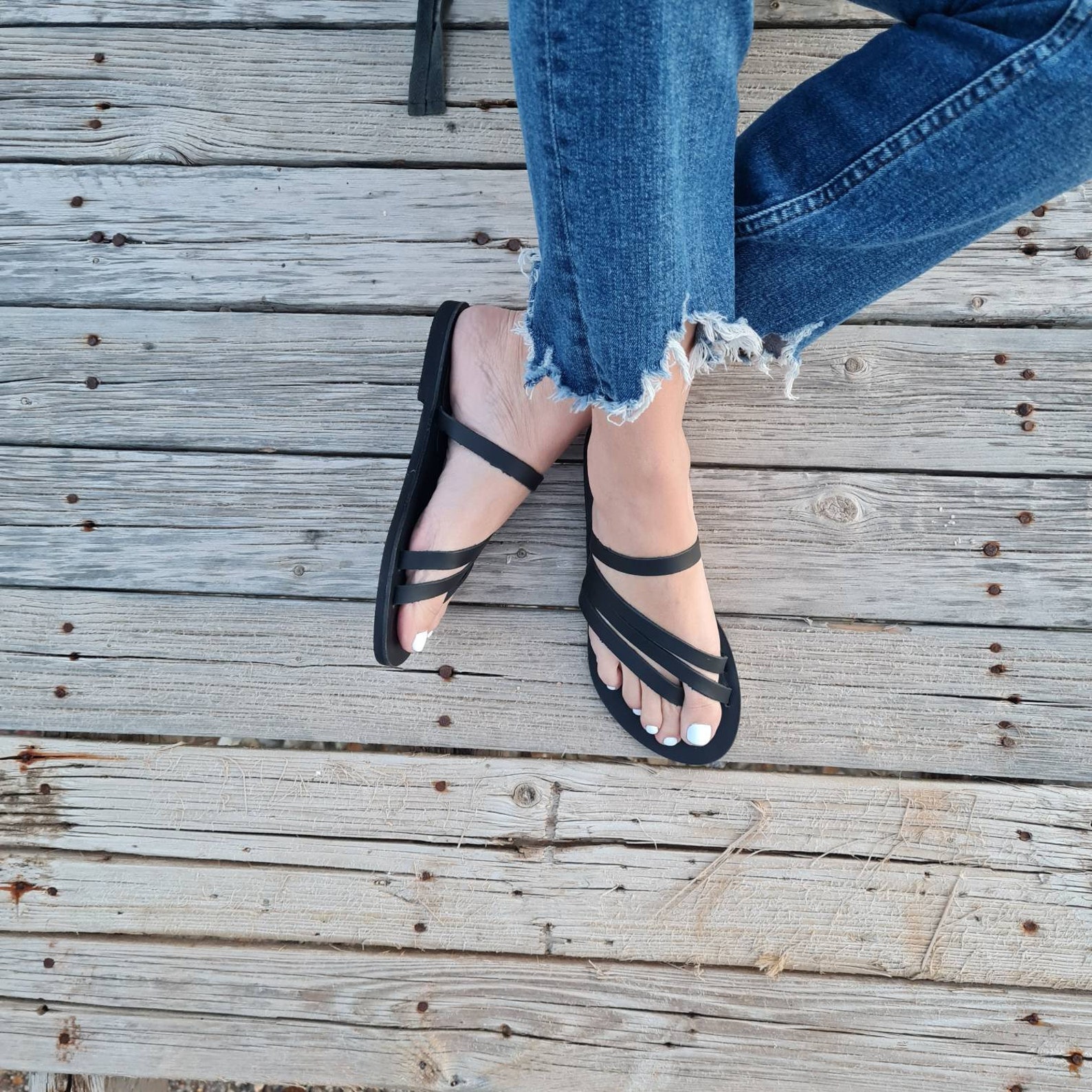 Greek Sandals Slip on Sandals Summer Flats Leather Sandals - Etsy