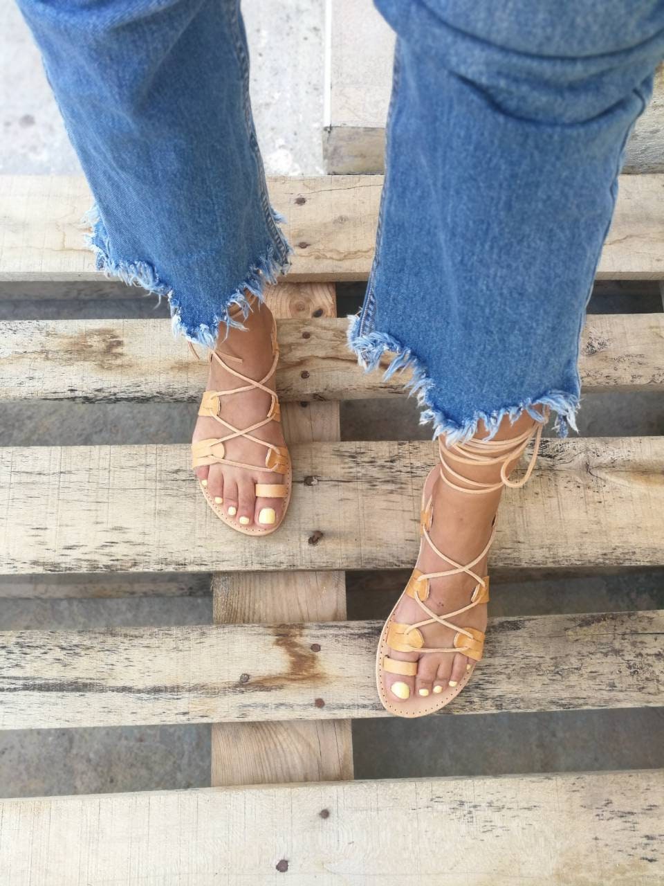 Gold Tie up Greek sandals Gold Tie up Gladiator | Etsy