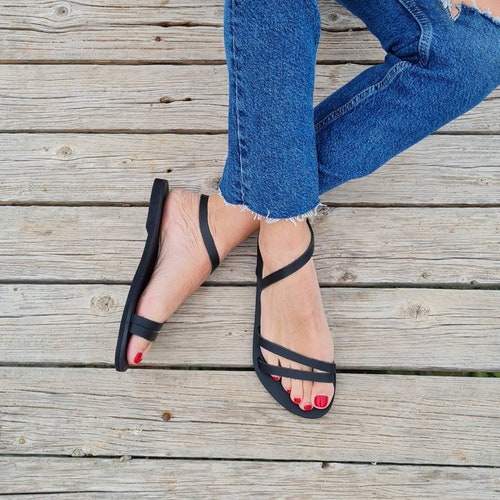 Greek Sandals Slip on Sandals Summer Flats Leather Sandals | Etsy