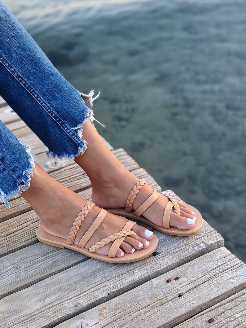 Handmade Greek Leather Sandals, Braided strappy shoes , Summer Flats, Handmade Sandals, Roman Sandals, Women Leather flats, Toering Sandals image 1