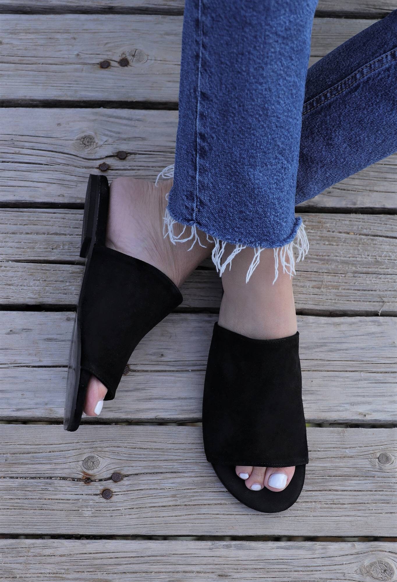 Black Suede Slides Greek Leather Sandals Leather Mules | Etsy