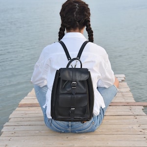Leather Backpack, Black Leather Backpack, Travel Backpack, School Bag, Women Bag, Men Bag, Student Backpack, Laptop Backpack, Shoulder Bag