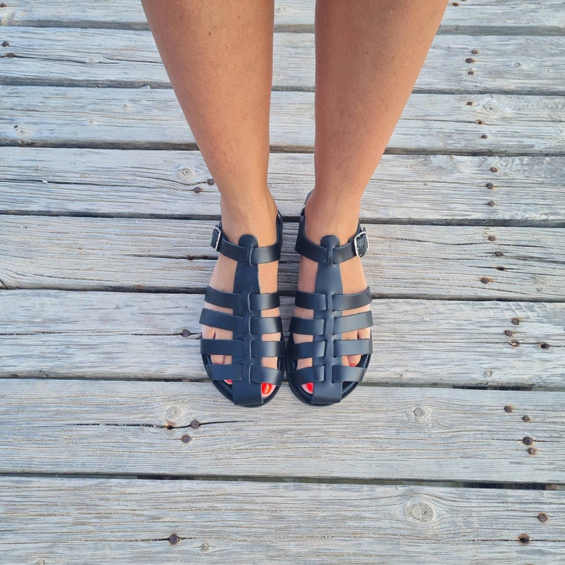Sandales De Pêcheur Femme à Talon Compensé Large - Maille Respirante Confortable Noir 37 EU